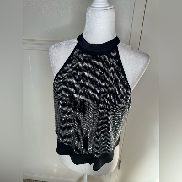Blue B. Rhinestone High Neck Crop Tank Top size S - Picture 1 of 6